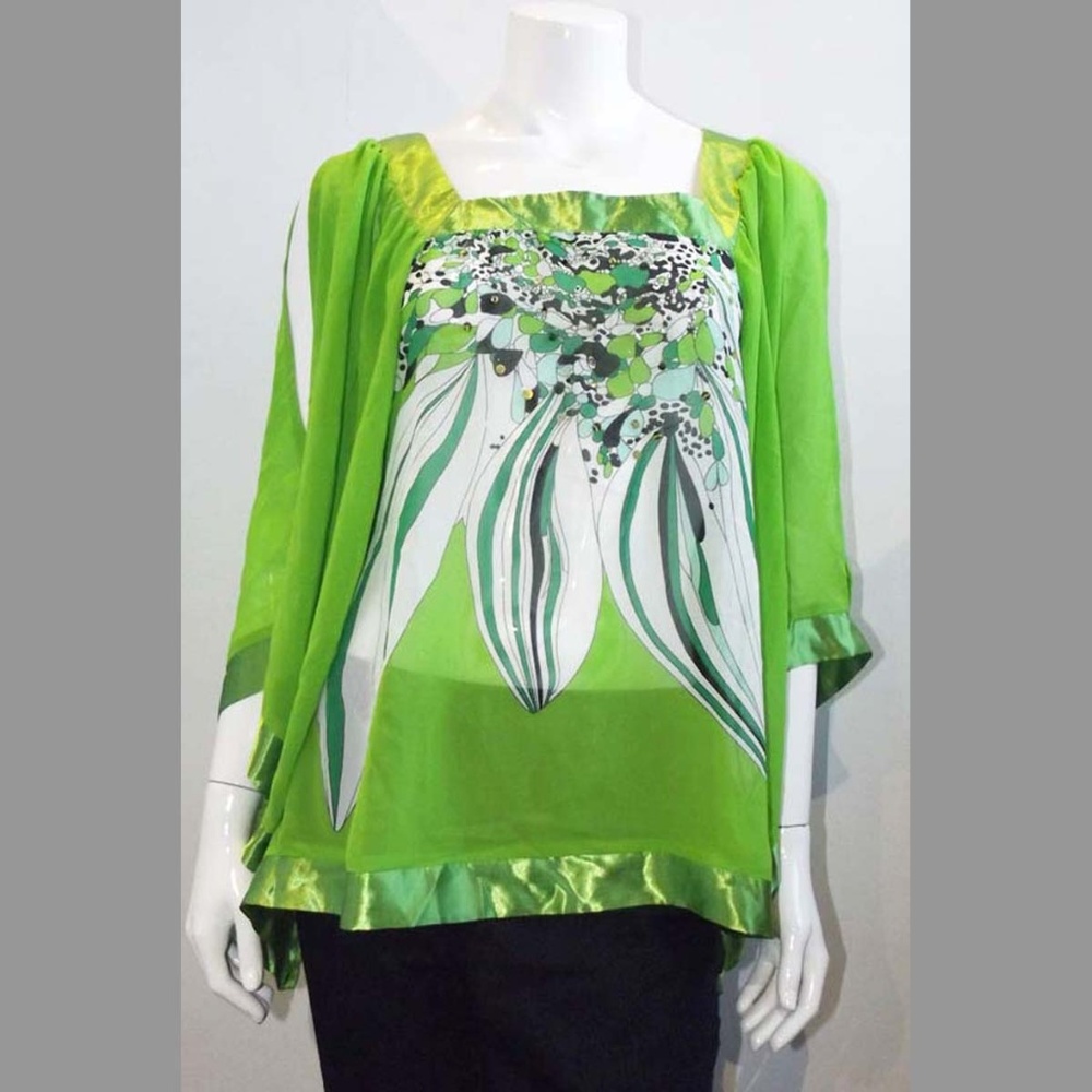 Stunning Green Embellished Blouse - Like New